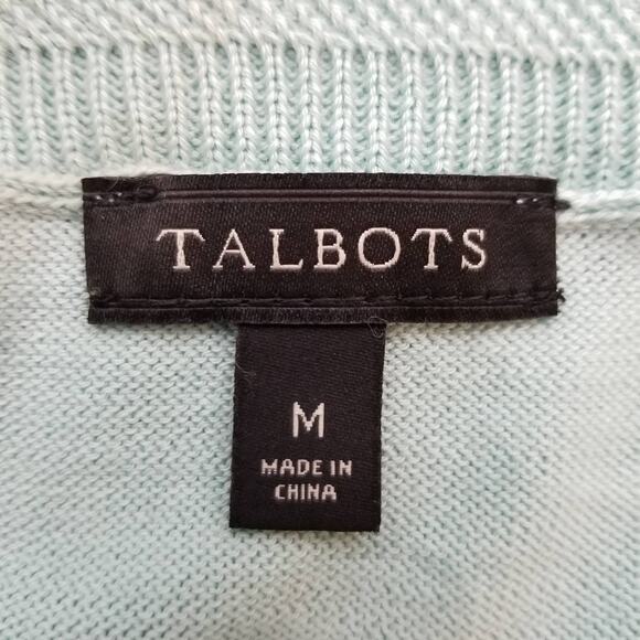 Talbots Cotton Tencel Striped Sweater Size M Navy Blue Ivory Mint Green - Picture 3 of 5